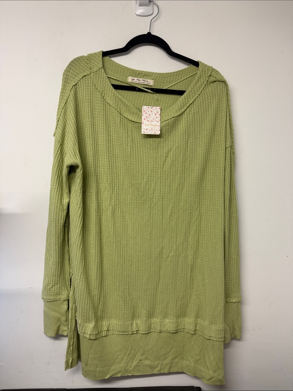 Free People Sage Green Waffle Knit Pullover